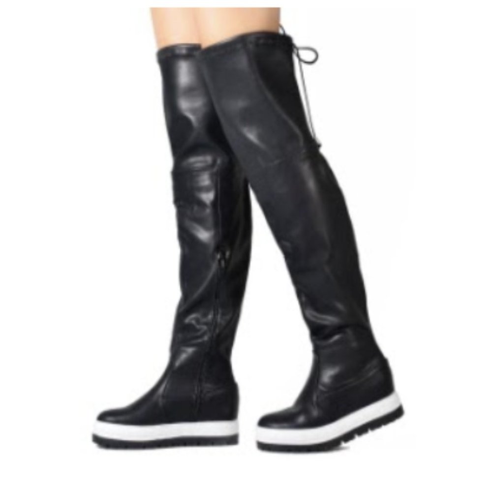 Over-the-Knee Black Platform Boots - Women